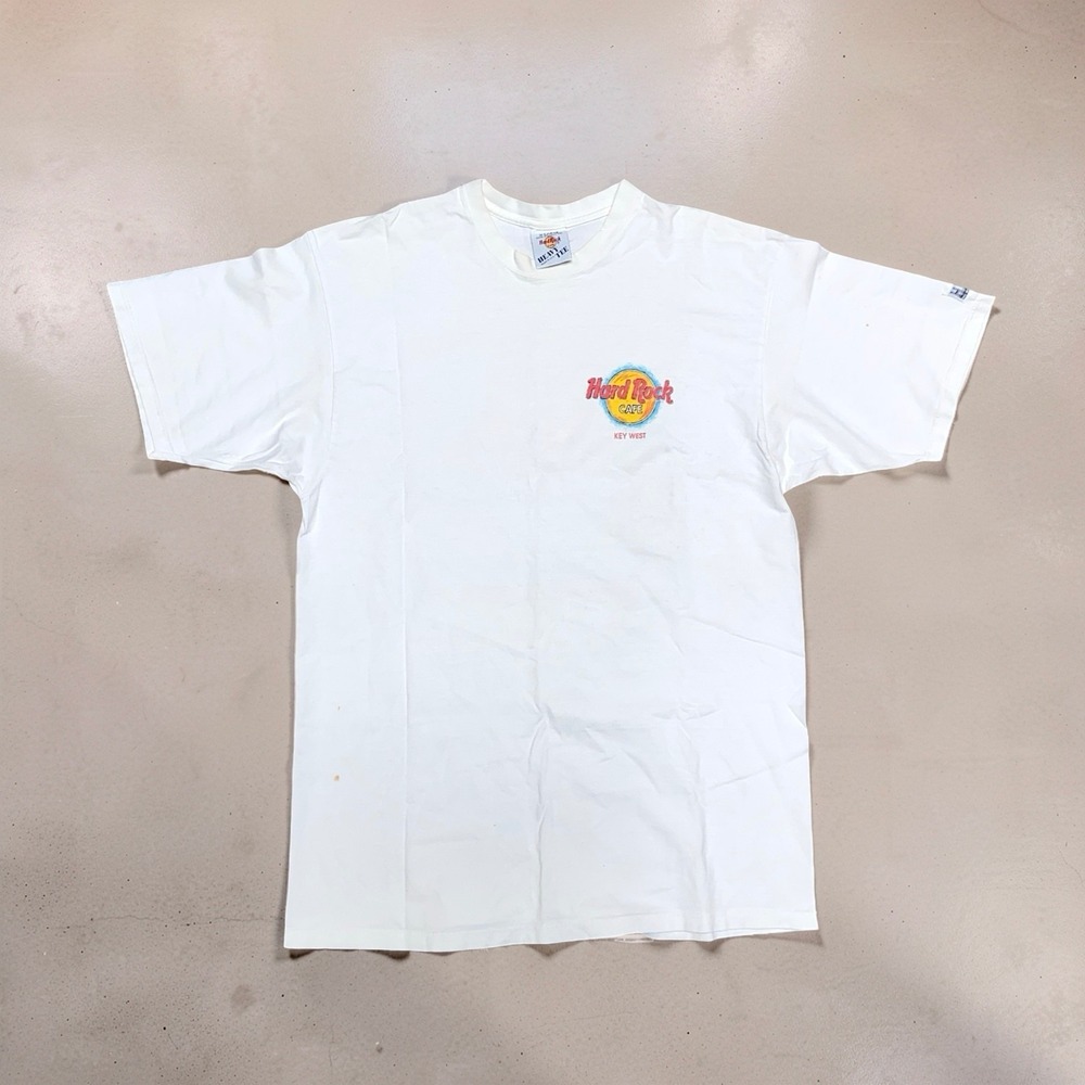 Vintage Hard Rock Cafe Key West Mens XL White Graphic T-Shirt USA Made 90s